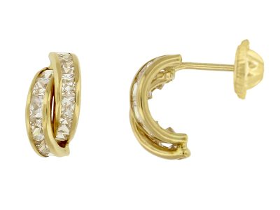 Aros Regina oro italiano de 18 quilates con carril doble y circones italianos