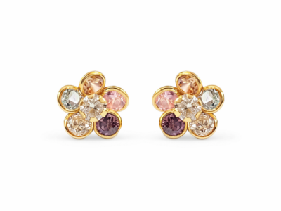 aros de oro 18 quilates flor multicolor