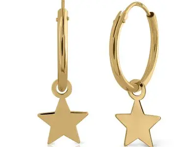 aros de oro 18 quilates con estrella colgante