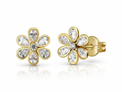 Aros Fiore de oro amarillo de 18 quilates con diseño floral y circones reconstituidos.