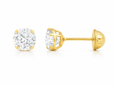 Aros canasta 5 mm de oro amarillo de 18 quilates con circón brillante y diseño clásico tipo chatón