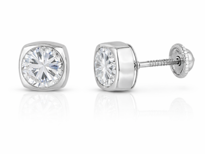 Aros cuadrados de oro blanco italiano de 18 quilates con circón