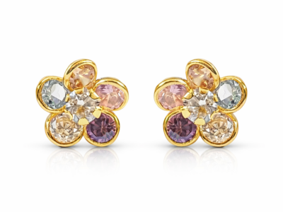 Aros flor de oro italiano de 18 quilates con circón central y pétalos