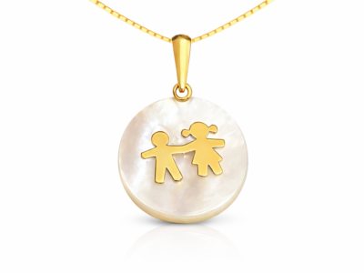 Collar de oro italiano amarillo de 18 quilates con cadena veneciana y colgante de nácar