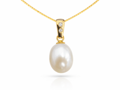 Collar de oro italiano de 18 quilates con perla