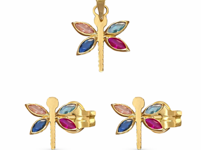 Conjunto Bari de oro italiano de 18 quilates con aritos y colgante