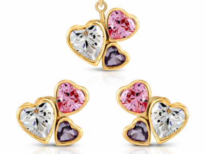 Conjunto de oro italiano amarillo de 18 quilates con aritos y colgante